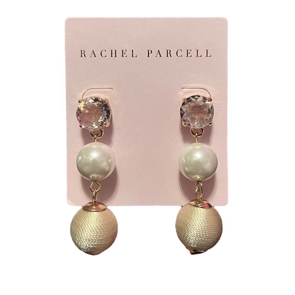 Rachel Parcell Linear Ball Drop Earrings In White Gold NWT